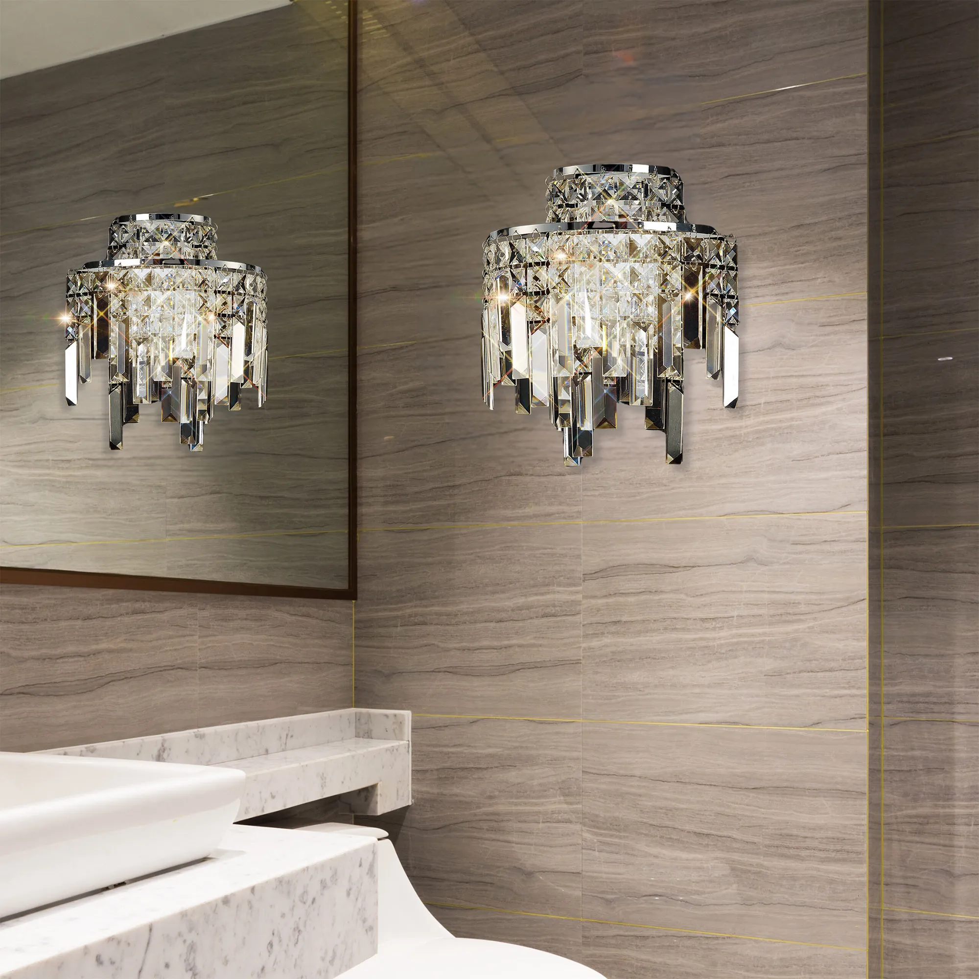 Maddison Polished Chrome Bathroom Lights Diyas Crystal Wall Lights